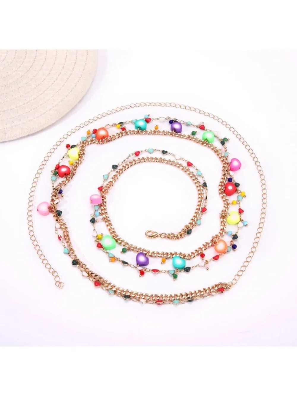 Colorful Heart Waist Chain - Boho Layered Belt Jewelry for Women, Adjustable
